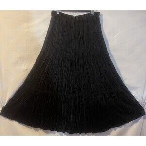 VTG Broomstick Maxi Skirt Black Velvet Tiered Whimsigoth Boho Y2K 90s L
